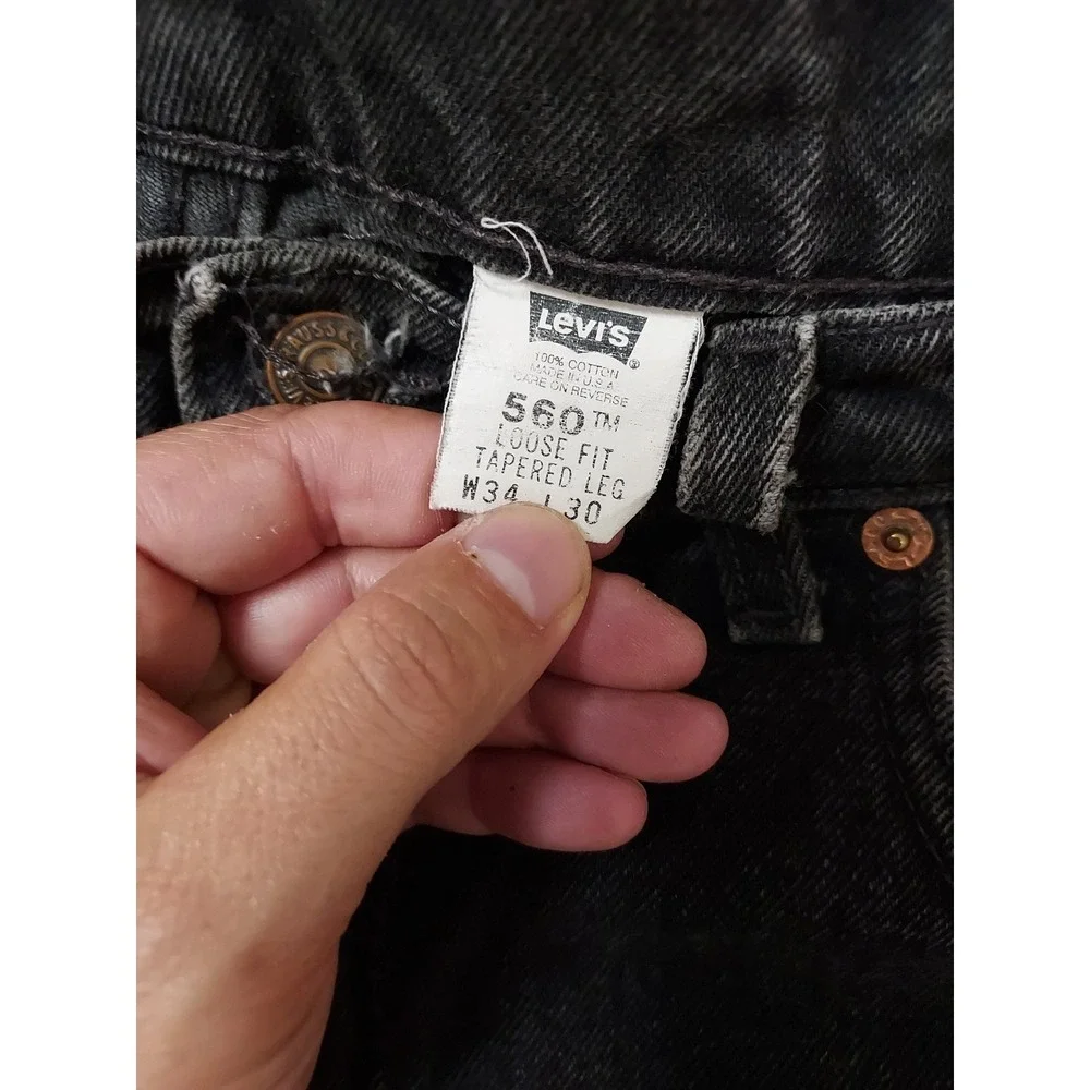 Vintage Levis 560 Jeans Men 34x30 Loose Fit Tapered Leg Black Baggy Made USA 90s